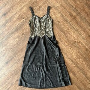 Vintage Lace and Satin Classic Dress Black/Cream Sz S